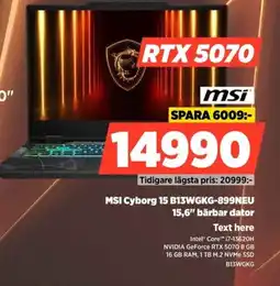 Power MSI Cyborg 15 B13WGKG-899NEU 15,6" bärbar dator erbjuda