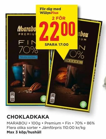 Willys Chokladkaka erbjuda
