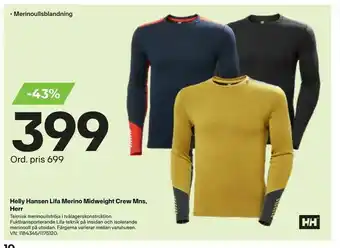 XXL Helly Hansen Lifa Merino Midweight Crew Mns, Herr erbjuda