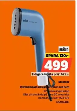 Power Braun steamer ultrakompakt design for resor och hem erbjuda