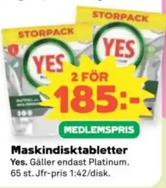 YES Maskindisktabletter