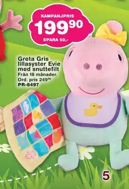 Lekextra Greta Gris lillasyster Evie med snuttefilt erbjuda