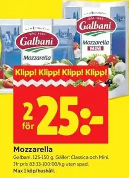 ICA Kvantum GALBANI Mozzarella erbjuda