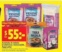 ICA Kvantum SANTA MARIA Asiatiska & indiska kryddmixer, kokosmjölk, äggnudlar erbjuda