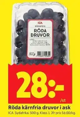 ICA Kvantum ICA Röda kärnfria druvor i ask erbjuda