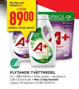 Willys A+ Flytande tvättmedel erbjuda