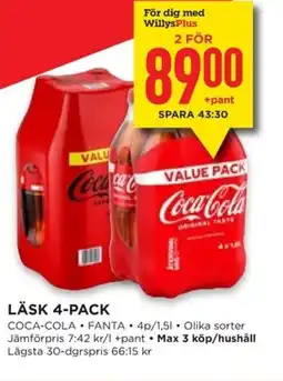 Willys Coca-Cola • Fanta Läsk 4-pack erbjuda
