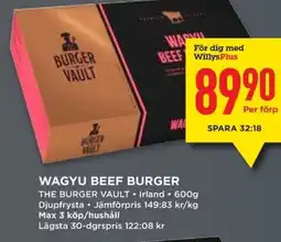 Willys THE BURGER VAULT Wagyu beef burger erbjuda