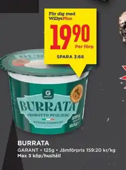 Willys Garant Burrata erbjuda