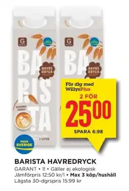 Willys Garant Barista havredryck erbjuda