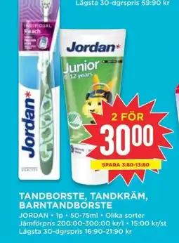 Willys Jordan Tandborste, tandkräm, barntandborste erbjuda