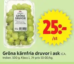 ICA Supermarket ICA Gröna kärnfria druvor i ask erbjuda