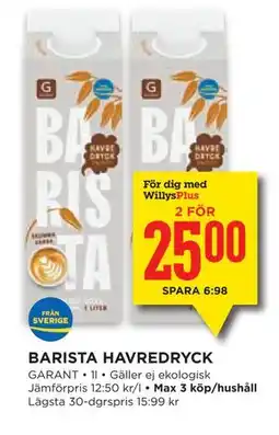 Willys BARISTA HAVREDRYCK, Medlemspris erbjuda