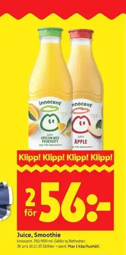 ICA Kvantum Juice, Smoothie erbjuda