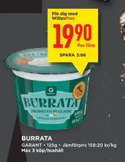 Willys BURRATA, Medlemspris erbjuda