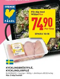 Willys Hemma KYCKLINGBRÖSTFILÉ, KYCKLINGLÅRFILÉ, Medlemspris erbjuda