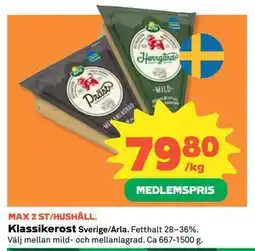 Coop Daglivs Klassikerost, Medlemspris erbjuda