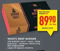 Willys WAGYU BEEF BURGER, Medlemspris erbjuda