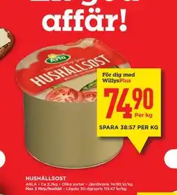 Willys HUSHÅLLSOST, Medlemspris erbjuda