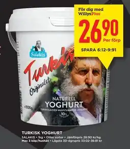 Willys TURKISK YOGHURT, Medlemspris erbjuda