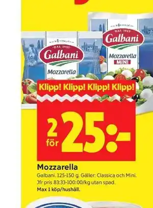 ICA Kvantum Mozzarella erbjuda