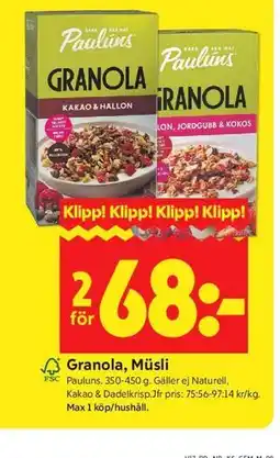 ICA Kvantum Granola, Müsli erbjuda