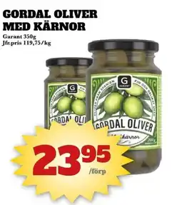 Bonum Matmarknad Garant Gordal oliver med kärnor erbjuda