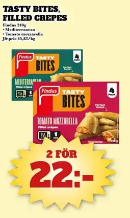 Bonum Matmarknad Findus Tasty bites, filled crepes erbjuda