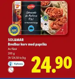 Lidl SOL&MAR Bredbar korv med paprika erbjuda