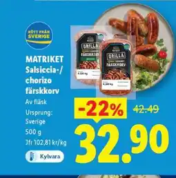 Lidl MATRIKET Salsiccia-/chorizo färskkorv erbjuda