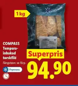 Lidl COMPASS Tempura-inbakad torskfilé erbjuda