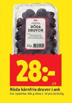 ICA Kvantum ICA Röda kärnfria druvor i ask erbjuda