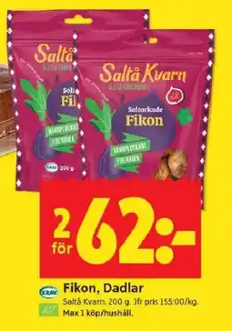 ICA Kvantum SALTÅ KVARN Fikon, dadlar erbjuda