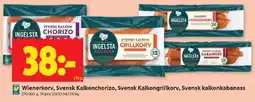 ICA Kvantum Wienerkorv, svensk kalkonchorizo, svensk kalkongrillkorv, svensk kalkonkabanoss erbjuda
