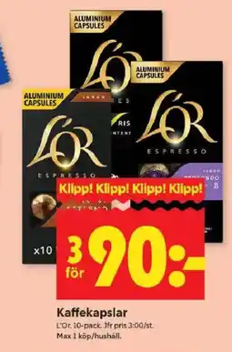 ICA Kvantum L'OR Kaffekapslar erbjuda