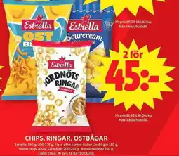 ICA Maxi ESTRELLA Chips, ringar, ostbågar erbjuda