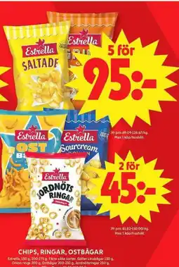 ICA Maxi ESTRELLA Chips, ringar, ostbågar erbjuda