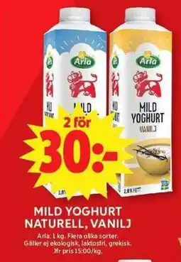 ICA Maxi ARLA Mild yoghurt naturell, vanilj erbjuda