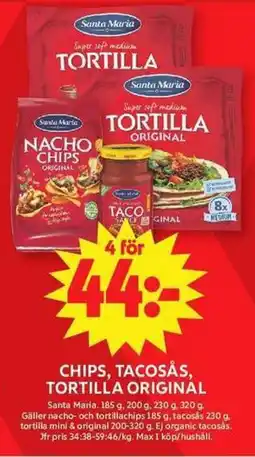 ICA Maxi SANTA MARIA Chips, tacosås, tortilla original erbjuda
