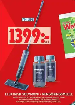 ICA Maxi PHILIPS Elektrisk golvmopp + rengöringsmedel erbjuda