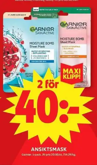 ICA Maxi GARNIER Ansiktsmask erbjuda