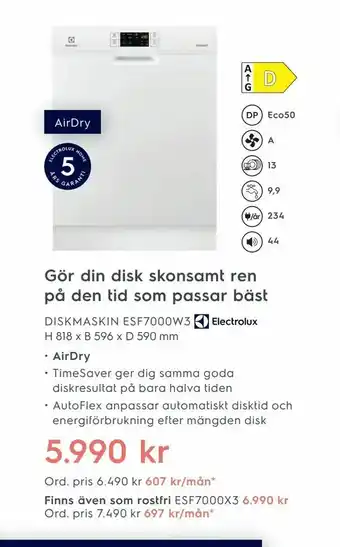 Electrolux Home Diskmaskin esf7000w3 erbjuda