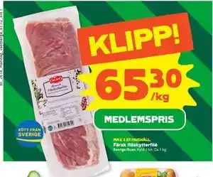 Färsk fläskytterfilé, Medlemspris