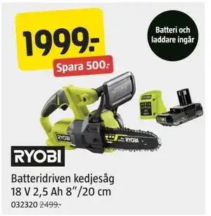 Jula Batteridriven kedjesåg 18 V 2,5 Ah 8”/20 cm erbjuda