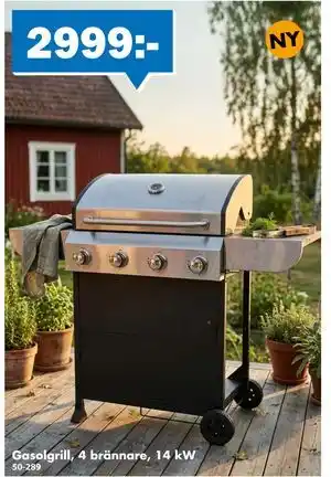 Gasolgrill, 4 brännare, 14 kW