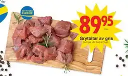 Matöppet Grytbitar av gris erbjuda