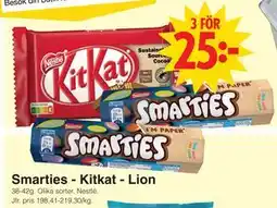 Matöppet Smarties - Kitkat - Lion erbjuda