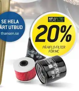 thansen 20% PÅ HIFLO-FILTER FÖR MC erbjuda
