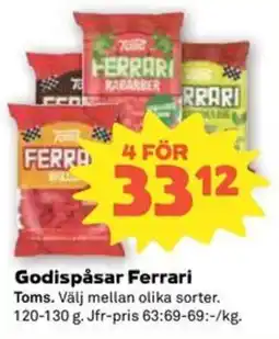Coop Konsum Toms Godispåsar Ferrari erbjuda