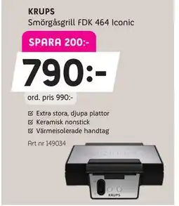 Elon KRUPS Smörgåsgrill FDK 464 Iconic erbjuda